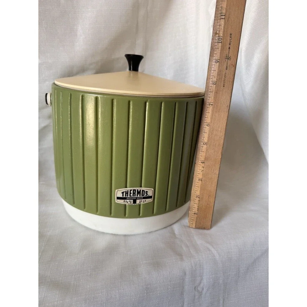 Thermos Brand Vintage 1970s Set Ice Bucket & Food Beverage Jug Avocado Green